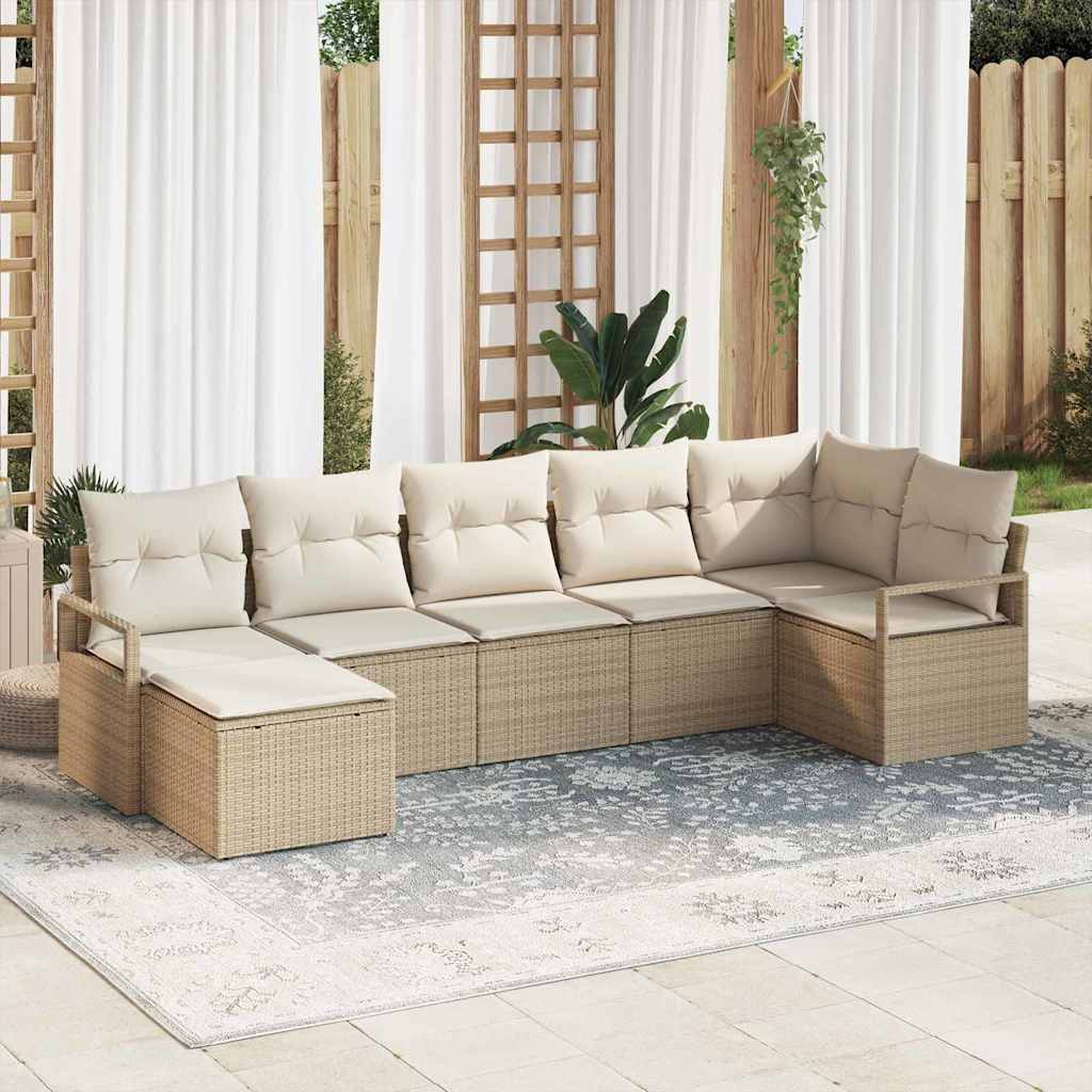Garten-Sofa-Set mit Kissen mit Speicher 7 pcs Beige und Creme